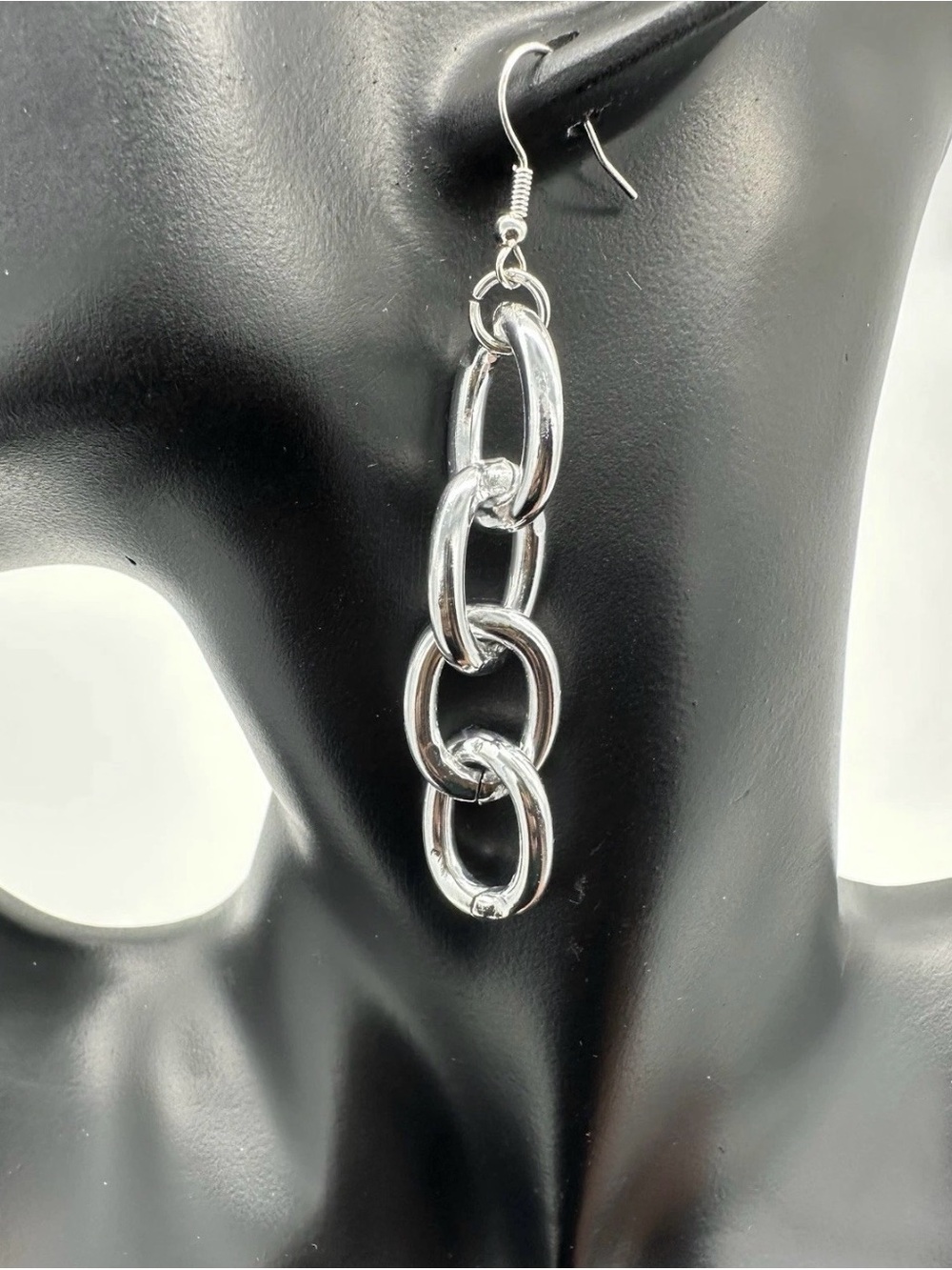 Silver Chunky Chain Link Earrings Dangle Drop Punk Goth Statement Fashion 3 inch